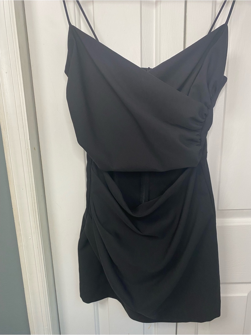 Zara Black Draped Mini Dress with Spaghetti Straps